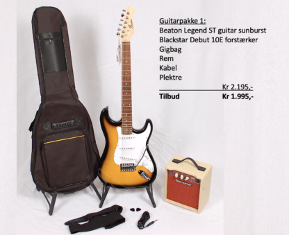 Søvads Guitarpakke 1 El-guitar sunburst, sort eller rød