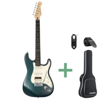Donner DST-400B el-guitar mørkegrøn m. gigbag og tilbehør