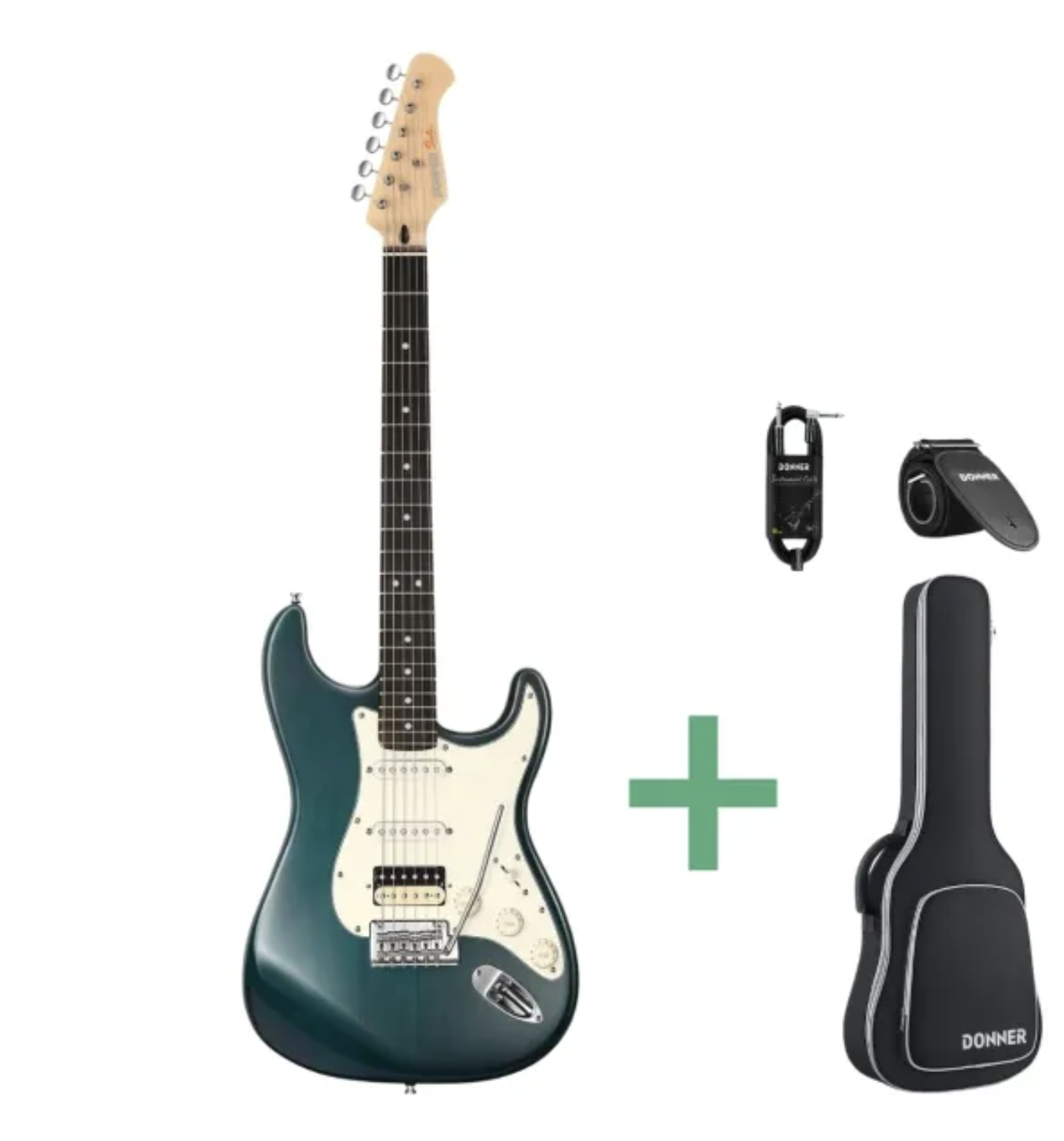 Donner DST-400B el-guitar mørkegrøn m. gigbag og tilbehør
